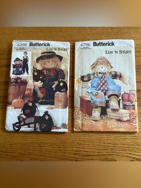 2 Butterick Luv 'N Stuff Fall Scarecrow Doll Sewing Patterns